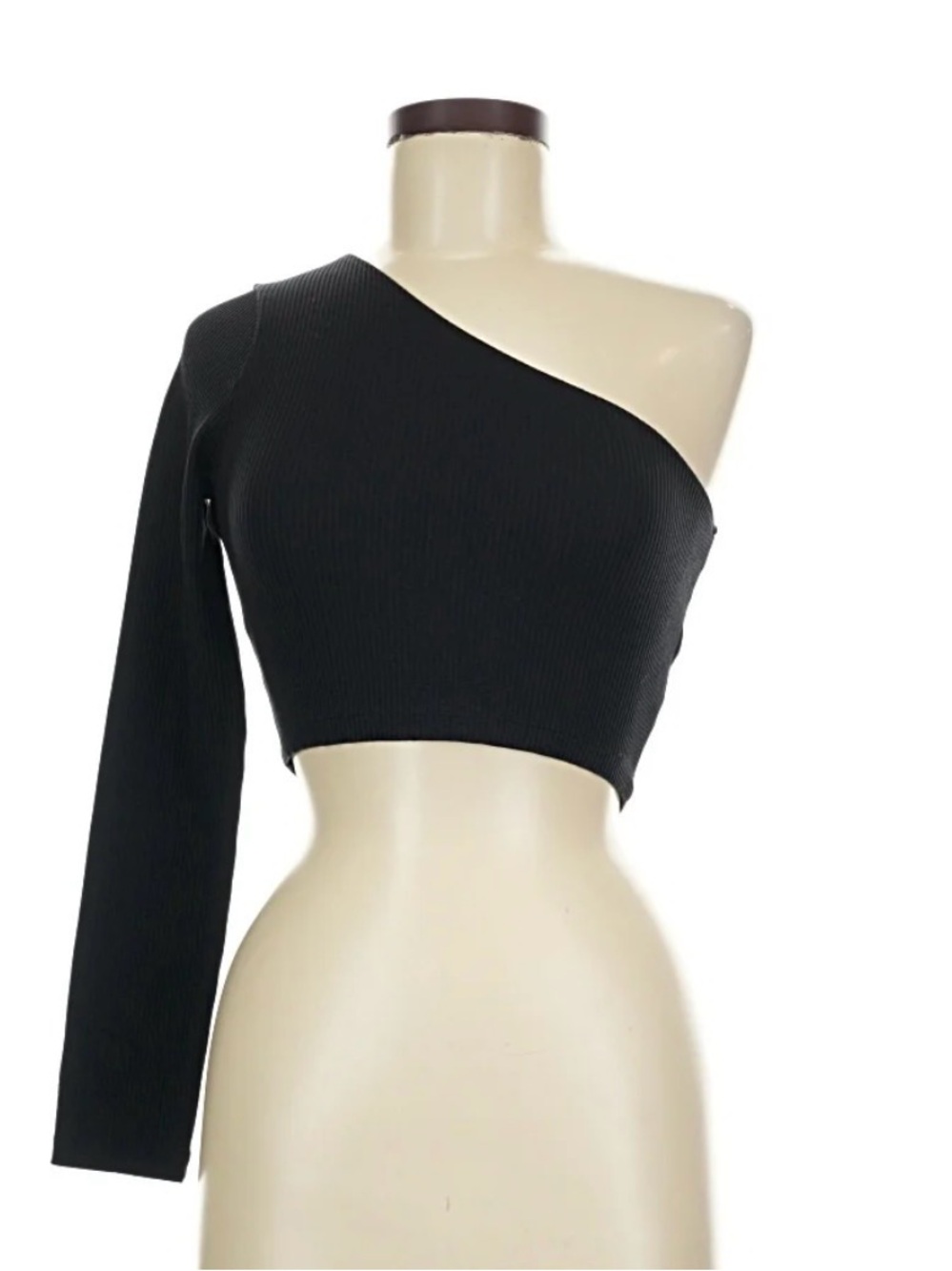 Zara Black One-Shoulder Ribbed Crop Top